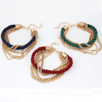 Tibetan Style Bracelet, with Nylon Cord, gold color plated, 7-strand, 5mm, Sold Per 7 Inch Strand
