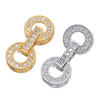 Brass Fold Over Clasp, plated, micro pave cubic zirconia, more colors for choice, nickel, lead & cadmium free, 10x22mm, 5PCs/Lot, Sold By Lot