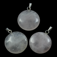 Rose Quartz Pendant, with brass bail, Flat Round, natural, 20x24x5mm, Hole:Approx 2x5mm, 10PCs/Bag, Sold By Bag