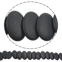 Natural Black Stone Beads, Flat Oval, frosted, 20x30x5mm, Hole:Approx 1mm, Length:Approx 15 Inch, 5Strands/Bag, Approx 25PCs/Strand, Sold By Bag