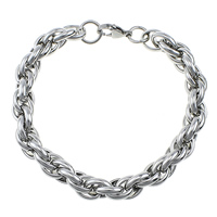 Bijoux bracelet en acier inoxydable, chaîne de corde, couleur originale, 12x9x1.5mm, 2.5mm, Vendu par Environ 9 pouce brin