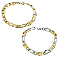 Stainless Steel Jewelry Bracelet, plated, figaro chain, more colors for choice, 19x8x2mm, 13x8x2mm, Length:Approx 8.5 Inch, 10Strands/Lot, Sold By Lot