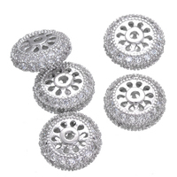 Perles cubes en laiton zircon Micro Pave, rondelle, Plaqué de platine, pavé de micro zircon, protéger l'environnement, sans nickel, plomb et cadmium, 11mm, Trou:Environ 1.3mm, 5PC/lot, Vendu par lot