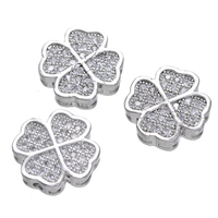 Cubic Zirconia Micro Pave Brass Connector, Four Leaf Clover, platinum plated, micro pave cubic zirconia & multi loops, nickel, lead & cadmium free, 12x12mm, Hole:Approx 1.5mm, 5PCs/Lot, Sold By Lot