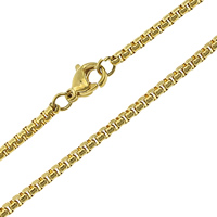 Stainless Steel Chain Necklace, gold color plated, box chain, 2x2x0.20mm, Length:Approx 18 Inch, 10Strands/Lot, Sold By Lot