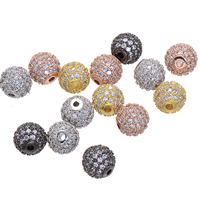 Befestigte Zirkonia Perlen, Messing, rund, plattiert, Micro pave Zirkonia, keine, frei von Nickel, Blei & Kadmium, 5mm, Bohrung:ca. 0.6mm, 5PCs/Menge, verkauft von Menge