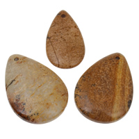 Picture Jasper Pendant, natural, mixed, 19x34x5mm-25x36x7mm, Hole:Approx 1mm, 10PCs/Bag, Sold By Bag