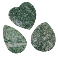 Green Spot Stone Κρεμαστό κόσμημα, φυσικός, 30x50x6mm-35x55x8mm, Τρύπα:Περίπου 1mm, 10PCs/τσάντα, Sold Με τσάντα