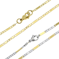 Halskette, Edelstahl, plattiert, Figaro Kette, keine, 8x2x0.5mm, 4x2x0.5mm, Länge:ca. 17.5 ZollInch, 10SträngeStrang/Menge, verkauft von Menge
