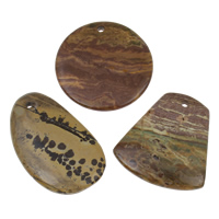 Kiinan maalaus Stone Riipus, luonnollinen, 40x45x5mm-45x55x8mm, Reikä:N. 1-2mm, 10PC/laukku, Myymät laukku