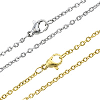 Stainless Steel Chain halskæde, forgyldt, oval kæde, flere farver til valg, 2.50x2x0.50mm, Længde Ca. 17.5 inch, 10Strands/Lot, Solgt af Lot