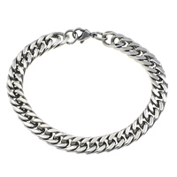Stainless Steel Jewelry Bracelet, curb chain, original color, 13x8x2mm, Length:Approx 8 Inch, 10Strands/Lot, Sold By Lot