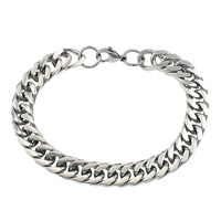 Stainless Steel Jewelry Bracelet, curb chain, original color, 16x10x2mm, Length:Approx 9 Inch, 10Strands/Lot, Sold By Lot