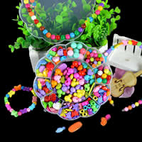 Kinder-DIY Saiten-Perlen-Set, Acryl, mit Kunststoff Kasten, für Kinder & gemischt, 155x155x20mm, 2BoxenFeld/Menge, verkauft von Menge
