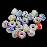 Kunstdruck Porzellan Perlen, gemischt & großes Loch, 9x13mm, Bohrung:ca. 5.5mm, 100PCs/Tasche, verkauft von Tasche