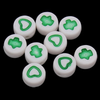 Polystyrol Perle, flache Runde, gemischtes Muster & Volltonfarbe, weiß, 7x4mm, Bohrung:ca. 1mm, 3600PCs/Tasche, verkauft von Tasche