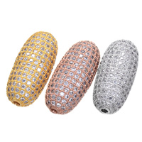 Cubic Zirconia Micro Pave Brass Beads, Oval, plated, micro pave cubic zirconia, more colors for choice, nickel, lead & cadmium free, 12x27mm, Hole:Approx 2mm, 5PCs/Lot, Sold By Lot
