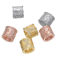 Cubic Zirconia Micro Pave Brass European Beads, Column, plated, with 925 logo & micro pave cubic zirconia & hollow, more colors for choice, nickel, lead & cadmium free, 8x7mm, Hole:Approx 4.9mm, 5PCs/Lot, Sold By Lot