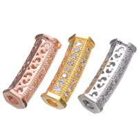 Cubic Zirconia Micro Pave Brass Beads, Curved Tube, plated, micro pave cubic zirconia, more colors for choice, nickel, lead & cadmium free, 5x17mm, Hole:Approx 2.5mm, 5PCs/Lot, Sold By Lot