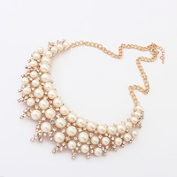 Zinc Alloy smykker halskæde, med harpiks pearl, guldfarve belagt, twist oval kæde & med rhinestone, nikkel, bly & cadmium fri, 45mm, Solgt Per Ca. 19.7 inch Strand