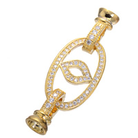 Brass Fold Over Clasp, real gold plated, with end cap & micro pave cubic zirconia, nickel, lead & cadmium free, 14x49mm, Hole:Approx 4.8mm, 5PCs/Lot, Sold By Lot