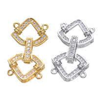 Brass Fold Over Clasp, plated, with connector bar & micro pave cubic zirconia & 2/2 loop, more colors for choice, nickel, lead & cadmium free, 15x26mm, Hole:Approx 1.3mm, 5PCs/Lot, Sold By Lot