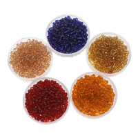 Sølv Foret Glass Seed Beads, Glas Seed Beads, Runde, sølv-foret, flere farver til valg, 2x3mm, Hole:Ca. 1mm, Ca. 3330pc'er/Bag, Solgt af Bag
