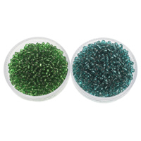 Sølv Foret Glass Seed Beads, Glas Seed Beads, Runde, sølv-foret, flere farver til valg, 2x1.9mm, Hole:Ca. 1mm, Ca. 6660pc'er/Bag, Solgt af Bag