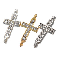 Cross Tibetan Style Connector, plated, with rhinestone & 1/1 loop, more colors for choice, nickel, lead & cadmium free, 9.80x21.80mm, Hole:Approx 1.53mm, 100PCs/Lot, Sold By Lot