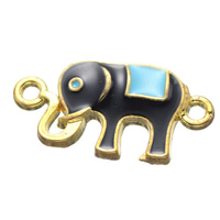 Animal Tibetan Style Connector, Elephant, gold color plated, enamel & 1/1 loop, nickel, lead & cadmium free, 22.60x11.40mm, Hole:Approx 2mm, 50PCs/Lot, Sold By Lot