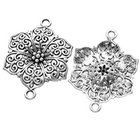 Flower Tibetan Style Connector, antique silver color plated, 1/1 loop, nickel, lead & cadmium free, 28x40mm, Hole:Approx 3mm, 100PCs/Lot, Sold By Lot