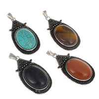 Gemstone Pendants Jewelry with Zinc Alloy Teardrop natural mixed colors Approx Sold By Bag