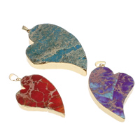 Natural Imperial Jasper Pendants Impression Jasper with Brass Heart gold color plated mixed colors - Approx Sold By Bag