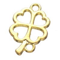Flower Tibetan Style Connector, Four Leaf Clover, gold color plated, 1/1 loop, nickel, lead & cadmium free, 15x23mm, Hole:Approx 2.4mm, 50PCs/Lot, Sold By Lot