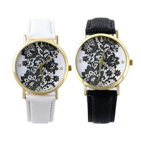 Women Wrist Watch Zinc Alloy with Lace & PU Leather & Glass gold color plated adjustable & with rhinestone nickel lead & cadmium free 20mm Length Approx 9 Inch Sold By Lot