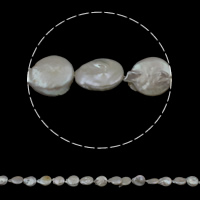 Coin ferskvandskulturperle Beads, Ferskvandsperle, naturlig, hvid, 13-14mm, Hole:Ca. 0.8mm, Solgt Per Ca. 15 inch Strand