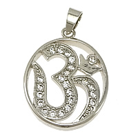 Cubic Zirconia Micro Pave Brass Pendant, Flat Oval, platinum plated, micro pave cubic zirconia, nickel, lead & cadmium free, 18x25x2.50mm, Hole:Approx 3.5x5mm, 10PCs/Lot, Sold By Lot