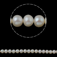 Knap ferskvandskulturperle Beads, Ferskvandsperle, Button, naturlig, hvid, 9-10mm, Hole:Ca. 0.8mm, Solgt Per Ca. 15.3 inch Strand