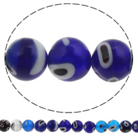 Perles de Murano Evil Eye, chalumeau, Rond, fait à la main, motif de mauvais œil, bleu, 10mm, Trou:Environ 1mm, Longueur:Environ 14.2 pouce, 10Strandstoron/sac, Environ 35PC/brin, Vendu par sac