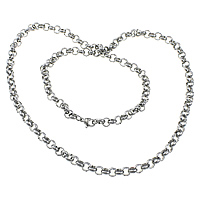 Stainless Steel Chain halskæde, Rolo kæde, oprindelige farve, 6x6x2mm, Længde Ca. 24 inch, 10Strands/Lot, Solgt af Lot
