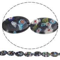 Bluesand Millefiori Beads, Flat Oval, handmade, 18x25mm, Hole:Approx 1mm, Length:Approx 14 Inch, 10Strands/Bag, Approx 14PCs/Strand, Sold By Bag
