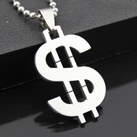 Stainless Steel Pendants, Dollar Sign, original color, 21x33mm, Hole:Approx 3mm, 10PCs/Lot, Sold By Lot