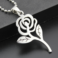 Stainless Steel Flower Pendant, Rose, original color, 26x42mm, Hole:Approx 3mm, 10PCs/Lot, Sold By Lot