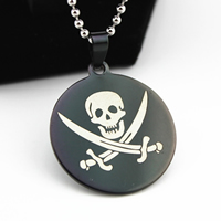 Stainless Steel Pendants, Flat Round, black ionic, with skull pattern, 33mm, Hole:Approx 3mm, 10PCs/Lot, Sold By Lot