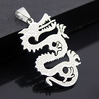 Stainless Steel Animal Pendants, Dragon, original color, 27x39mm, Hole:Approx 3mm, 10PCs/Lot, Sold By Lot