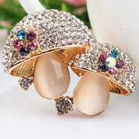 Mobile Phone DIY Decoration, Tibetan Style, with Cats Eye & Crystal, mushroom, rose gold color plated, faceted & with rhinestone, 46x33mm, 20PCs/Lot, Sold By Lot