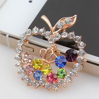 Mobile Phone DIY Decoration, Tibetan Style, with Crystal, Apple, rose gold color plated, faceted & with rhinestone, 28x30mm, 70PCs/Lot, Sold By Lot