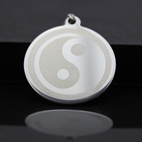 Stainless Steel Pendants, Flat Round, ying yang, original color, 33mm, Hole:Approx 3mm, 10PCs/Lot, Sold By Lot