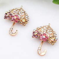Mobile Phone DIY Decoration, Tibetan Style, Umbrella, rose gold color plated, with rhinestone, nickel, lead & cadmium free, 24x33mm, 50PCs/Lot, Sold By Lot