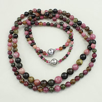 Tourmaline Necklace, Tibetan Style screw clasp, platinum color plated, October Birthstone & natural & graduated beads & different size for choice, multi-colored, Sold Per Approx 19 Inch Strand